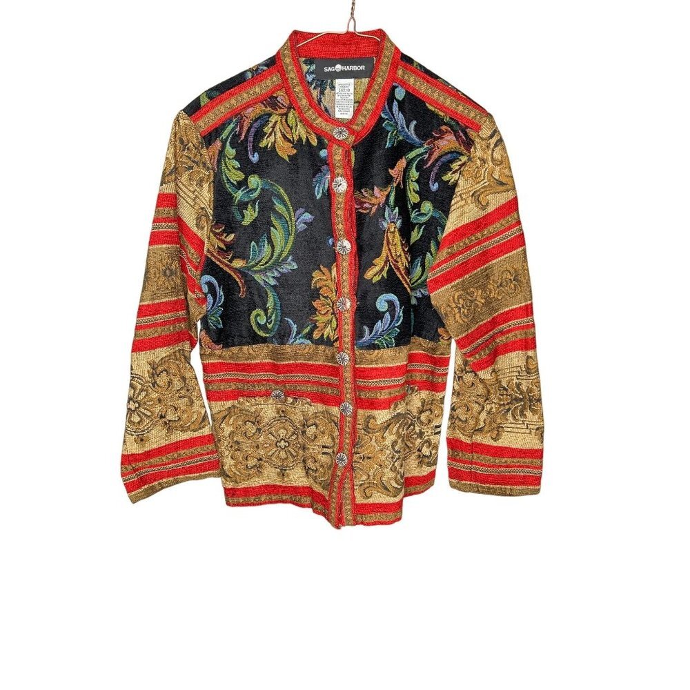 Sag Harbor Tapestry Jacket Women's 10 Multicolor Bohemian Ornate Button Brocade - Picture 1 of 10